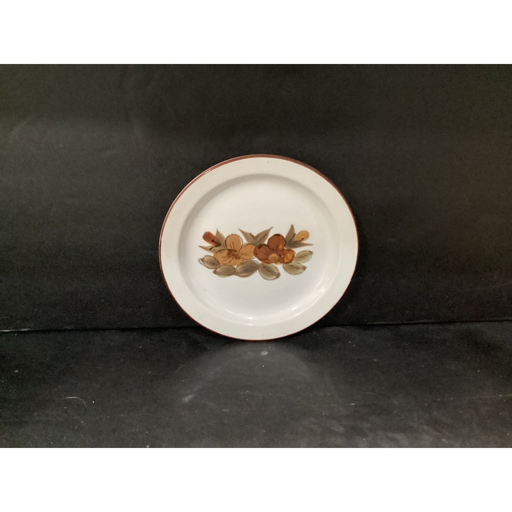 Vtg MCM Handgemalt Tin Glaze Floral Farmhouse Speckled Stoneware SALAD PLATE